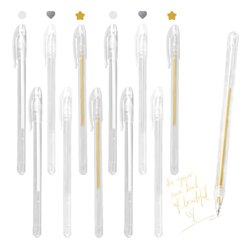 12 Stück Weißgold Silber Glitzerstifte Gel, 0.8mm Weißer Gelstift, Wasserfesten Feine Spitze Gelstifte, Weißer Stift für Schwarzes Dunkles Papier Zeichnen Skizzieren, Gelschreiber für Zeichnung DIY von CYZBL