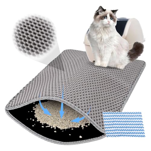 Grau rutschfeste Katzenstreu Matte, 60 x 45 cm Waschbar Katzenstreu Eva Matte, Doppellagige wasserdichte Streu Fangmatte mit Reinigungstuch, Waben Große Löcher Design Katzenstreu Matte für Grau rutschfeste Katzenstreu Matte, 60 x 45 cm Waschbar Katzenstreu Eva Matte, Doppellagige wasserdichte Streu Fangmatte mit Reinigungstuch, Waben Große Löcher Design Katzenstreu Matte für von CYZBL
