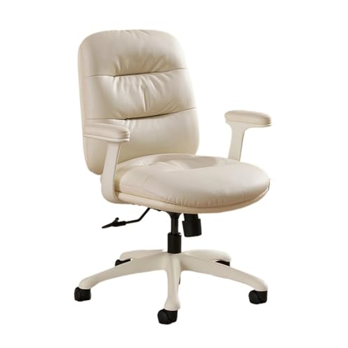 CYairong-22 Computerstuhl Bürostuhl Ergonomischer Schreibtischstuhl mit mittlerer Rückenlehne, Home-Office-Schreibtischstuhl mit Rollen, Drehstuhl aus PU-Leder zur Platzersparnis,Beige Chefsessel von CYairong-22