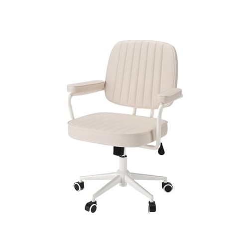 CYairong-22 Computerstuhl Schreibtischstuhl aus Leder mit mittlerer Rückenlehne, Bürostuhl aus PU-Leder mit Armlehnen, Verstellbarer Stuhl mit Rollen, Drehstuhl mit Hebefunktion Chefsessel(Beige) von CYairong-22