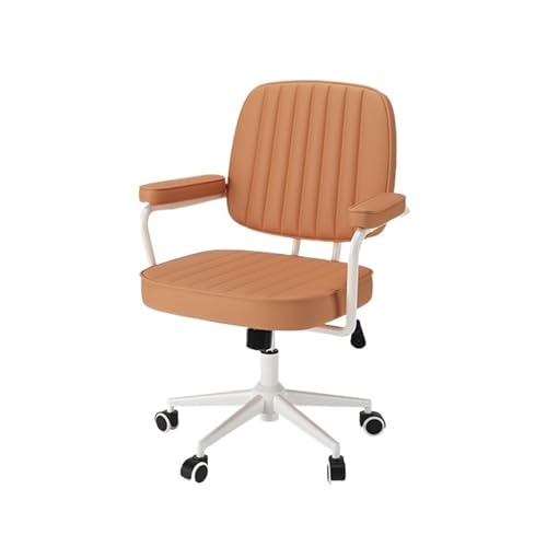 CYairong-22 Computerstuhl Schreibtischstuhl aus Leder mit mittlerer Rückenlehne, Bürostuhl aus PU-Leder mit Armlehnen, Verstellbarer Stuhl mit Rollen, Drehstuhl mit Hebefunktion Chefsessel(Orange) von CYairong-22