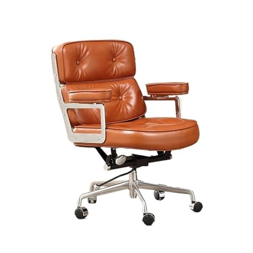 CYairong-22 Computerstuhl Schreibtischstuhl aus PU-Leder mit mittlerer Rückenlehne, Bürostuhl mit Armlehnen, Verstellbarer Stuhl mit Rollen Chefsessel(Orange) von CYairong-22