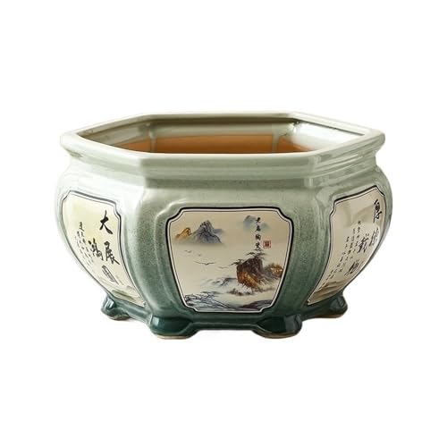 CYairong-22 Pflanzengefäße Chinesischer High-End-Retro-Blumentopf, handgefertigt, bemalt, sechseckiger Bonsai-Topf for Orchideen im Wohnzimmer Blumentöpfe(Mittel) von CYairong-22