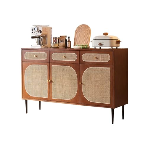 CYairong-22 Sideboard-Buffetschrank Rattan Massivholz Sideboard Haushalt Multifunktional mit Schubladen DREI Tür Klassifizierung Lagerschrank Freistehender Schrank von CYairong-22
