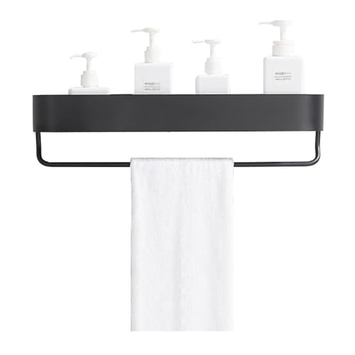 Duschablage Duschregal mit Handtuchstange, selbstklebender, wandmontierter Dusch-Organizer mit runden Kanten, modernes schwarzes Badezimmerregal, Küchen-Gewürz-Organizer Handtuchhalter(38cm) von CYairong-22
