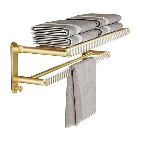 Duschablage Handtuchhalter for Badezimmer, an der Wand montierter, faltbarer Badetuchhalter mit doppelter Handtuchstange, Handtuch-Organizer aus goldfarbenem Aluminium, Handtuchaufbewahrung Handtuchha von CYairong-22