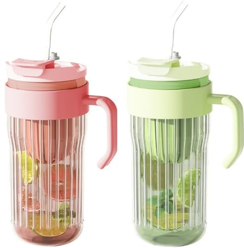 CZ-XING Glasbecher mit Deckel und Strohhalmen, 550 ml, Eiskaffeetasse, 2er-Pack, Glasbecher mit Griff, wiederverwendbarer Klarglas-Wasserbecher mit Silikon-Stoßdämpfer, passt in Becherhalter von CZ-XING