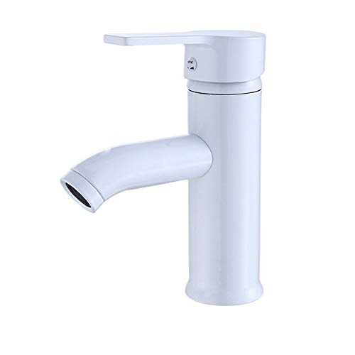 Moderner Einhebelmischer aus Edelstahl für Badezimmer, Waschbecken, Waschbecken, Warm- und Kaltwasser-Wasserhahn, weiße Farbe, Low von CZ