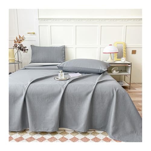CZADMXP Bettlaken Betttuch Ohne Gummizug, Baumwoll Leinen Bett Laken Mit 2 Kissenbezug, Abwaschbar Ademend Haustuch Für Schlafzimmer (Grau,200x230cm) von CZADMXP