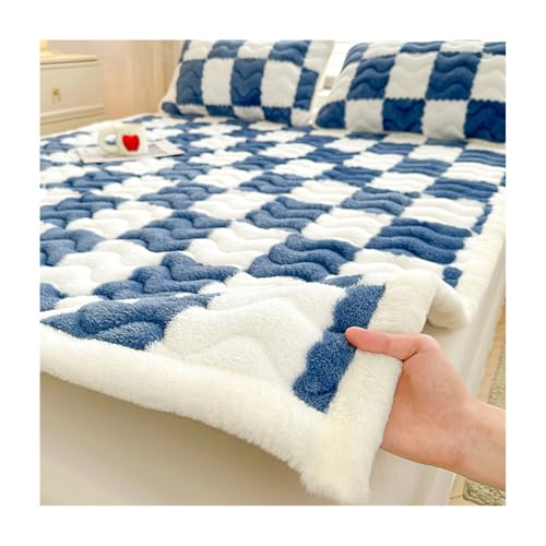 CZADMXP Matratzenschoner Weich Plüsch Matratzenauflage Gesteppte Matratzen Topper Schutz rutschfest Matratzenschutz Mit Elastisch Eckbändern (Blau,120x200cm) von CZADMXP