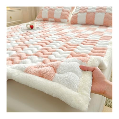 CZADMXP Matratzenschoner Weich Plüsch Matratzenauflage Gesteppte Matratzen Topper Schutz rutschfest Matratzenschutz Mit Elastisch Eckbändern (Rosa,120x200cm) von CZADMXP