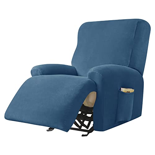 CZADMXP Sesselbezug Sesselschoner 4-teilige, Samt Sesselhusse Stretchhusse Für Relaxsessel, Sofa Schonbezüge Elastisch Bezug Für Ruhesessel Fernsehsessel Liege Sessel (Blau,1 Sitzer) von CZADMXP