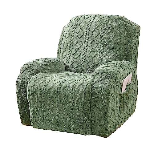 CZADMXP Stretch Sesselbezug Relaxsessel 4-teilige, Jacquard Samt Ruhesessel Bezug Sesselschoner Sesselüberwurf, Stretchhusse Mit Elastischem Boden (Grün,1 Sitzer) von CZADMXP