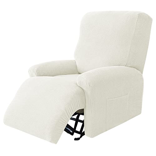 CZADMXP Stretch Sesselbezug Relaxsessel Bezug 4-Teilig, Sesselschoner Sesselüberwurf Ruhesessel Bezug Sofabezug Stuhlbezug Für Fernsehsessel Liege Sessel (Weiß,1 Sitzer) von CZADMXP