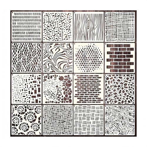 CZAKOMIX 16 Wiederverwendbare Malschablonen - Holztextur Schablonen Für Wandgestaltung, Textilgestaltung Und DIY-Projekte | Geometrische Malschablonen | Schablonen Für Wandgestaltung von CZAKOMIX