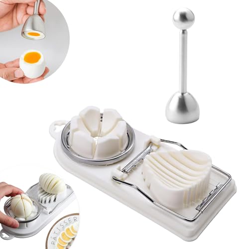 Eier Schneider Set – Premium Edelstahl Eierschneider mit 2-in-1 Design für perfekte Eierscheiben & Streifen von CZAYEFNH