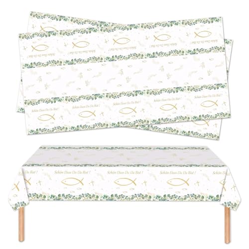 Kommunion Tischdecke, Konfirmation Tischdeko, Taufe Junge Deko Tischtuch, Fische Kommunion Partytischdecke Mädchen für Erstekommunion Deko, Taufe Party Dekoration 137 * 274cm (2 Stück) von CZAYEFNH
