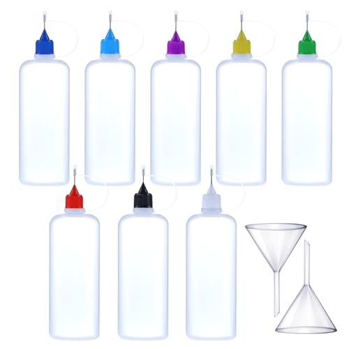 CZAYEFNH Squeeze Flasche, 8 Stück Nadelflaschen 100ml, Mit 2 Trichter, Präzisionsspitzen-Applikator-Flaschen mit 8 Stück Dosiernadeln und 8 Stück Kappen für DIY Craft Nachfüllkleber von CZAYEFNH
