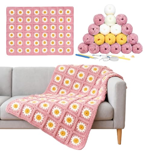 CZCMYAU Häkelset für Anfänger,Komplettes Häkeldeckensatz für Erwachsene,Granny Square Decke Häkelstarter Set mit Schritt-für-Schritt-Anleitung,Pink Daisy CZCMYAU Häkelset für Anfänger,Komplettes Häkeldeckensatz für Erwachsene,Granny Square Decke Häkelstarter Set mit Schritt-für-Schritt-Anleitung,Pink Daisy von CZCMYAU