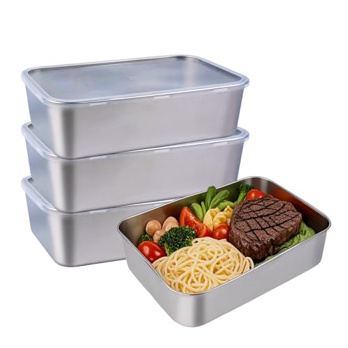 CZCMYAU Packung mit 4 Lebensmittelaufbewahrungsboxen Edelstahl stapelbare Gefrierbehälter mit Deckel Kühlschrank Lebensmittelaufbewahrungsbehälter Erwachsene Mittagessen Box Mahlzeit Prep Container von CZCMYAU