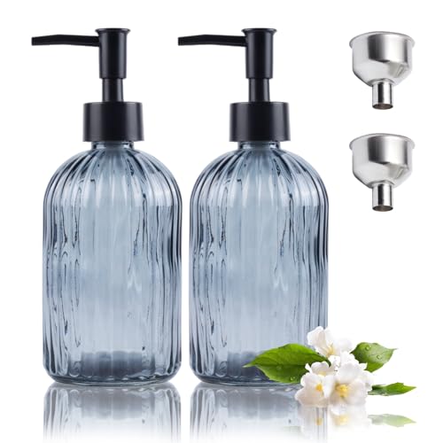Glas Seifenspender 400ml Schwarz Matt Pumpe Retro Nachfüllbare Seifenspender mit Edelstahltrichter für Küche Bad (Schwarz, 2er Pack) von CZCMYAU