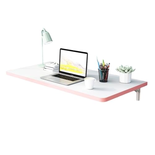 CZDANG An der Wand montierter Klapptisch aus Holz, kompakte Arbeitsstation, schwebender Schreibtisch mit robusten, zusammenklappbaren Regalhalterungen aus Metall(White-Pink,80 * 50 * 1.6cm) von CZDANG