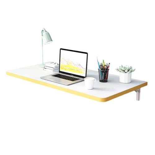 CZDANG An der Wand montierter Klapptisch aus Holz, kompakte Arbeitsstation, schwebender Schreibtisch mit robusten, zusammenklappbaren Regalhalterungen aus Metall(White-Yellow,80 * 50 * 1.6cm) von CZDANG