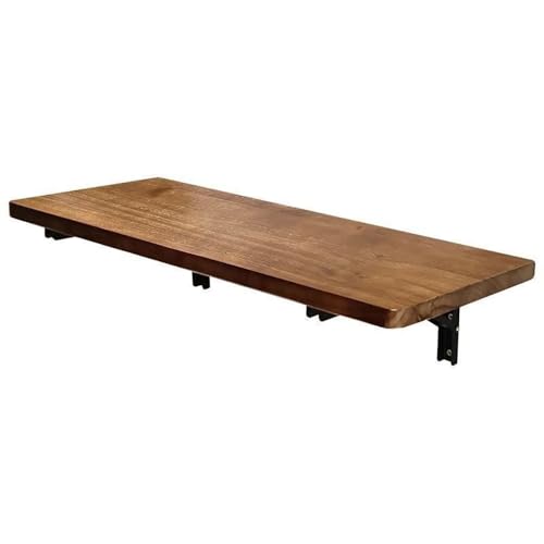 CZDANG Wandmontierter Massivholz-Klapptisch, schwebender Schreibtisch mit robusten Metallregalhalterungen, faltbarer Esstisch für kleine Räume, Teakfarbe (60 x 30 x 2 cm) von CZDANG