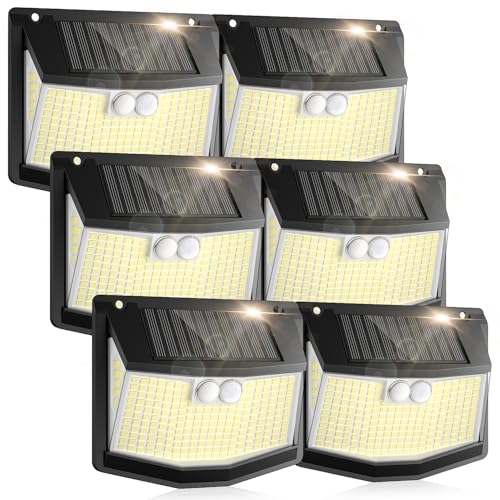 CZHHMART Außen LED Solarlampen mit Bewegungsmelder: 248 LED Solarlampen für Außen 270° Ausenbeleutung und 3 Modi Solar Aussen Lampe IP65 Wasserdichte Outdoor Wandleuchte für Garten Garage 6 Stück von CZHHMART