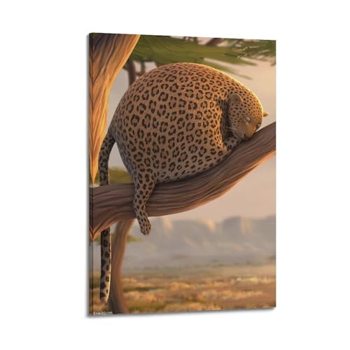 Leinwand-Wandkunst-Poster, modernes Familien-Poster, kreatives Poster, molliger Leopard auf Baum, humorvolle Kunstmalerei, 60 x 90 cm, Rahmenstil Leinwand-Wandkunst-Poster, modernes Familien-Poster, kreatives Poster, molliger Leopard auf Baum, humorvolle Kunstmalerei, 60 x 90 cm, Rahmenstil von CZHXYZ