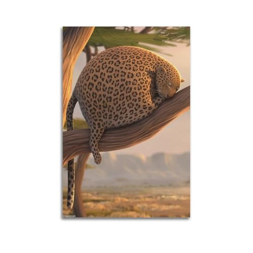 Leinwand-Wandkunst-Poster, modernes Familien-Poster, kreatives Poster, molliger Leopard auf Baum, humorvolle Kunstmalerei, 60 x 90 cm, ungerahmter Stil Leinwand-Wandkunst-Poster, modernes Familien-Poster, kreatives Poster, molliger Leopard auf Baum, humorvolle Kunstmalerei, 60 x 90 cm, ungerahmter Stil von CZHXYZ