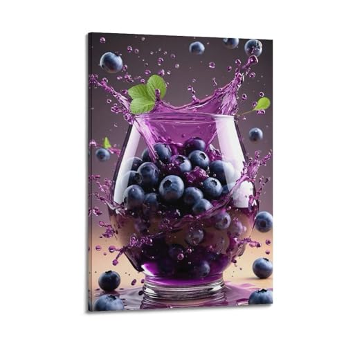 Moderne Familien-Leinwandkunst, Dekor-Poster, Blaubeeren im Glas, violetter Saft, Spritzer kollidieren mit Vitalitäts-Dekorgemälde, 20 x 30 cm, Rahmenstil Moderne Familien-Leinwandkunst, Dekor-Poster, Blaubeeren im Glas, violetter Saft, Spritzer kollidieren mit Vitalitäts-Dekorgemälde, 20 x 30 cm, Rahmenstil von CZHXYZ