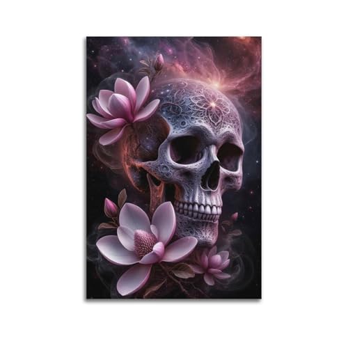 Moderne Familien-Leinwandkunst, Dekor-Poster, Fantasie-Poster, Totenkopf mit rosa Blumen, geheimnisvolles und romantisches dekoratives Gemälde, 40 x 60 cm, ungerahmter Stil Moderne Familien-Leinwandkunst, Dekor-Poster, Fantasie-Poster, Totenkopf mit rosa Blumen, geheimnisvolles und romantisches dekoratives Gemälde, 40 x 60 cm, ungerahmter Stil von CZHXYZ