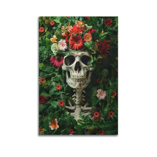 Moderne Familien-Leinwandkunst, Dekor-Poster, Fantasie-Poster, Totenkopf verziert mit Blumen im Grün, lebendiger floraler Totenkopf, Kunstgemälde, 40 x 60 cm, ungerahmter Stil Moderne Familien-Leinwandkunst, Dekor-Poster, Fantasie-Poster, Totenkopf verziert mit Blumen im Grün, lebendiger floraler Totenkopf, Kunstgemälde, 40 x 60 cm, ungerahmter Stil von CZHXYZ