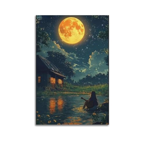 Moderne Familien-Leinwandkunst, Dekor-Poster, Figuren-Poster, Mädchen, spielt Gitarre, von Moonlit River, friedliche Nachtszene, Dekoration, Gemälde, 60 x 90 cm, ungerahmter Stil Moderne Familien-Leinwandkunst, Dekor-Poster, Figuren-Poster, Mädchen, spielt Gitarre, von Moonlit River, friedliche Nachtszene, Dekoration, Gemälde, 60 x 90 cm, ungerahmter Stil von CZHXYZ