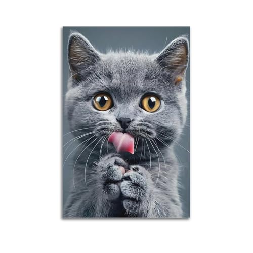 Moderne Familien-Leinwandkunst, Dekor-Poster, Haustier-Poster, niedliches graues Kätzchen, leckende Pfote, bezaubernde Katze, Moment, Dekoration, Kunst, 40 x 60 cm, ungerahmter Stil Moderne Familien-Leinwandkunst, Dekor-Poster, Haustier-Poster, niedliches graues Kätzchen, leckende Pfote, bezaubernde Katze, Moment, Dekoration, Kunst, 40 x 60 cm, ungerahmter Stil von CZHXYZ