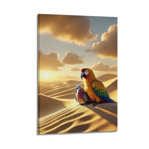 Moderne Familien-Leinwandkunst, Dekor-Poster, Heilposter, Papageien bei Sonnenuntergang in der Wüste, warmes und friedliches dekoratives Gemälde, 40 x 60 cm, Rahmenstil Moderne Familien-Leinwandkunst, Dekor-Poster, Heilposter, Papageien bei Sonnenuntergang in der Wüste, warmes und friedliches dekoratives Gemälde, 40 x 60 cm, Rahmenstil von CZHXYZ