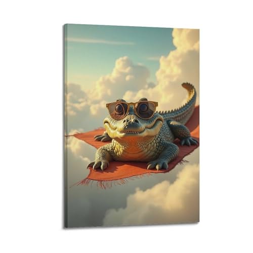 Moderne Familien-Leinwandkunst, Dekor-Poster, Humor-Poster, Krokodil auf Wolken mit Sonnenbrille, skurril, lustige Dekoration, Kunst, 50 x 75 cm, Rahmenstil Moderne Familien-Leinwandkunst, Dekor-Poster, Humor-Poster, Krokodil auf Wolken mit Sonnenbrille, skurril, lustige Dekoration, Kunst, 50 x 75 cm, Rahmenstil von CZHXYZ