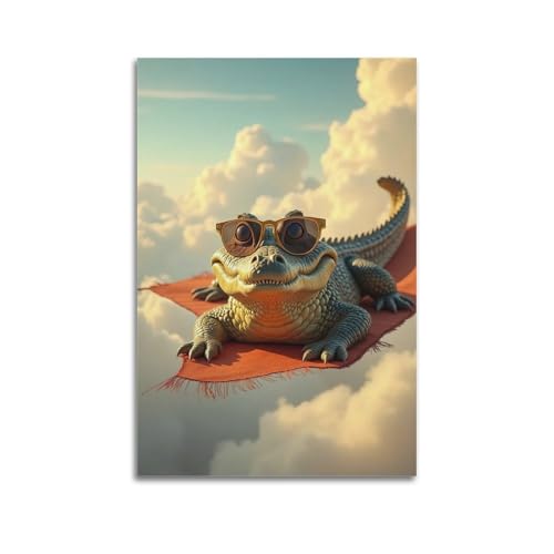 Moderne Familien-Leinwandkunst, Dekor-Poster, Humor-Poster, Krokodil auf Wolken mit Sonnenbrille, skurril, lustige Dekoration, Kunst, 60 x 90 cm, ungerahmter Stil Moderne Familien-Leinwandkunst, Dekor-Poster, Humor-Poster, Krokodil auf Wolken mit Sonnenbrille, skurril, lustige Dekoration, Kunst, 60 x 90 cm, ungerahmter Stil von CZHXYZ