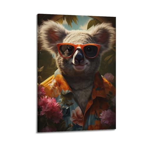 Moderne Familien-Leinwandkunst, Dekor-Poster, Koala in Blumenhemd und Sonnenbrille, bringt Spaß in das Kinderzimmer, 20 x 30 cm, Rahmenstil Moderne Familien-Leinwandkunst, Dekor-Poster, Koala in Blumenhemd und Sonnenbrille, bringt Spaß in das Kinderzimmer, 20 x 30 cm, Rahmenstil von CZHXYZ