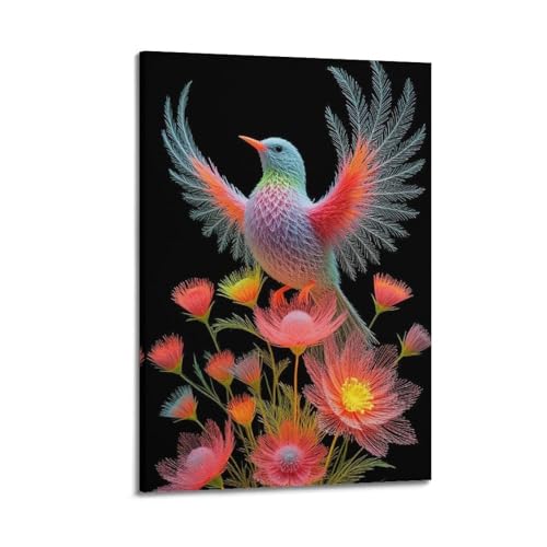Moderne Familien-Leinwandkunst, Dekor-Poster, Kunstposter, bunter Vogel auf Blumen, Fantasie-Kunstgemälde, 20 x 30 cm, Rahmenstil Moderne Familien-Leinwandkunst, Dekor-Poster, Kunstposter, bunter Vogel auf Blumen, Fantasie-Kunstgemälde, 20 x 30 cm, Rahmenstil von CZHXYZ