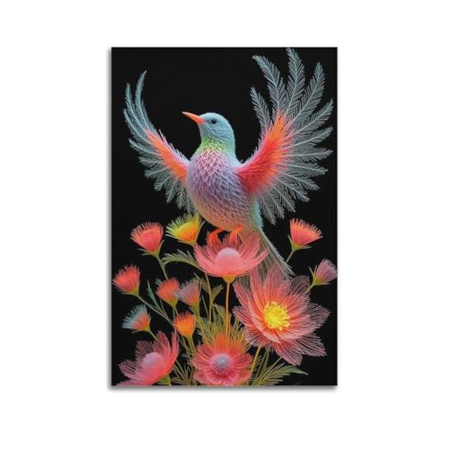 Moderne Familien-Leinwandkunst, Dekor-Poster, Kunstposter, bunter Vogel auf Blumen, Fantasie-Kunstmalerei, 50 x 75 cm, ungerahmter Stil Moderne Familien-Leinwandkunst, Dekor-Poster, Kunstposter, bunter Vogel auf Blumen, Fantasie-Kunstmalerei, 50 x 75 cm, ungerahmter Stil von CZHXYZ