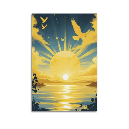 Moderne Familien-Leinwandkunst, Dekor-Poster, Kunstposter, goldene Sonne, Vögel über dem See, strahlende Ruhe, Dekoration, Kunst, 50 x 75 cm, ungerahmter Stil Moderne Familien-Leinwandkunst, Dekor-Poster, Kunstposter, goldene Sonne, Vögel über dem See, strahlende Ruhe, Dekoration, Kunst, 50 x 75 cm, ungerahmter Stil von CZHXYZ
