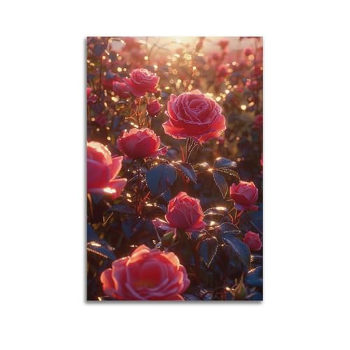 Moderne Familien-Leinwandkunst, Dekor-Poster, Landschaftsposter, rosa Rosen im Sonnenuntergang, verträumte Blume, 50 x 75 cm, ungerahmter Stil Moderne Familien-Leinwandkunst, Dekor-Poster, Landschaftsposter, rosa Rosen im Sonnenuntergang, verträumte Blume, 50 x 75 cm, ungerahmter Stil von CZHXYZ