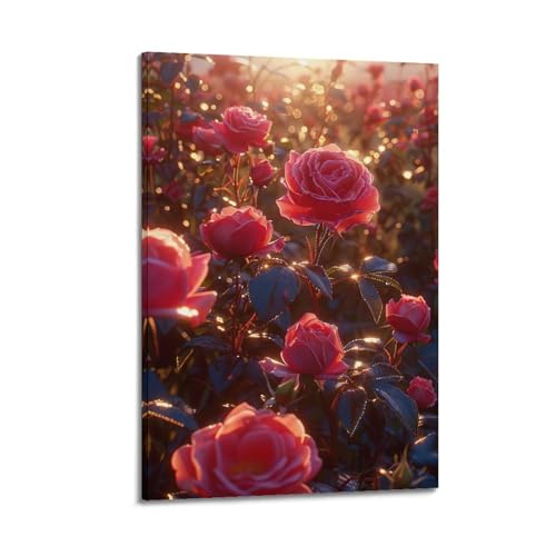 Moderne Familien-Leinwandkunst, Dekor-Poster, Landschaftsposter, rosa Rosen im Sonnenuntergang, verträumte Blume, Gemälde, 30 x 45 cm, Rahmenstil Moderne Familien-Leinwandkunst, Dekor-Poster, Landschaftsposter, rosa Rosen im Sonnenuntergang, verträumte Blume, Gemälde, 30 x 45 cm, Rahmenstil von CZHXYZ