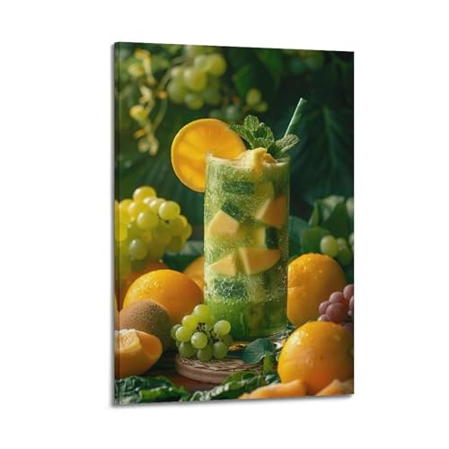 Moderne Familien-Leinwandkunst, Dekor-Poster, Lebensmittel-Poster, grünes Obst, Getränke, frisch und verführerisch, dekoratives Gemälde, 30 x 45 cm, Rahmenstil Moderne Familien-Leinwandkunst, Dekor-Poster, Lebensmittel-Poster, grünes Obst, Getränke, frisch und verführerisch, dekoratives Gemälde, 30 x 45 cm, Rahmenstil von CZHXYZ