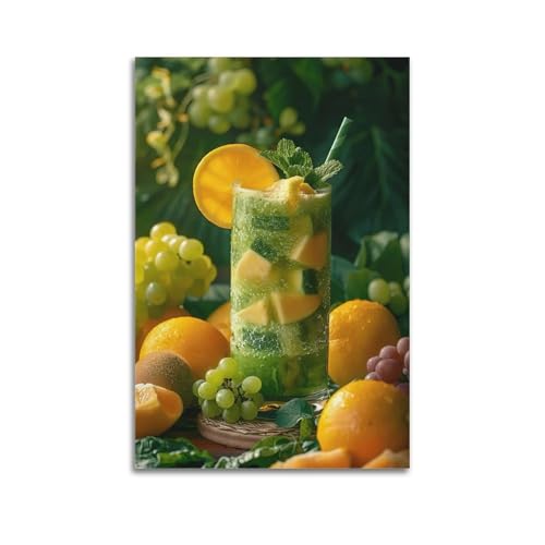 Moderne Familien-Leinwandkunst, Dekor-Poster, Lebensmittel-Poster, grünes Obst, Getränke, frisch und verführerisch, dekoratives Gemälde, 60 x 90 cm, ungerahmter Stil von CZHXYZ