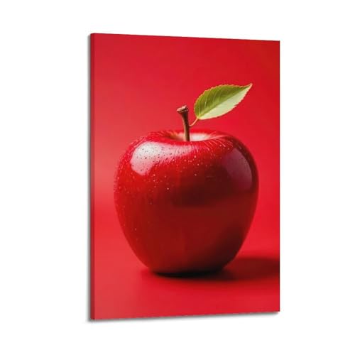 Moderne Familien-Leinwandkunst, Dekor-Poster, Obst-Poster, roter Apfel mit Blatt, helles und einfaches dekoratives Gemälde, 40 x 60 cm, Rahmenstil Moderne Familien-Leinwandkunst, Dekor-Poster, Obst-Poster, roter Apfel mit Blatt, helles und einfaches dekoratives Gemälde, 40 x 60 cm, Rahmenstil von CZHXYZ
