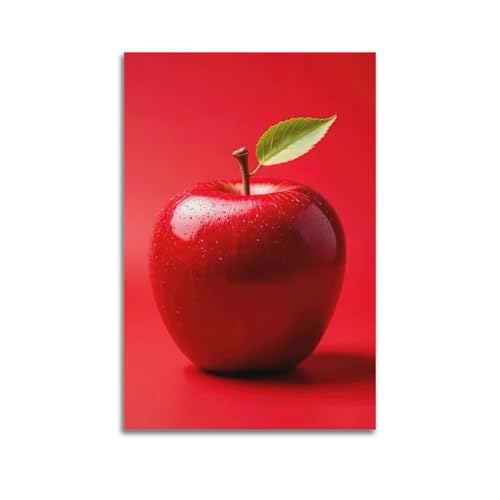 Moderne Familien-Leinwandkunst, Dekor-Poster, Obst-Poster, roter Apfel mit Blatt, helles und einfaches dekoratives Gemälde, 50 x 75 cm, ungerahmter Stil Moderne Familien-Leinwandkunst, Dekor-Poster, Obst-Poster, roter Apfel mit Blatt, helles und einfaches dekoratives Gemälde, 50 x 75 cm, ungerahmter Stil von CZHXYZ