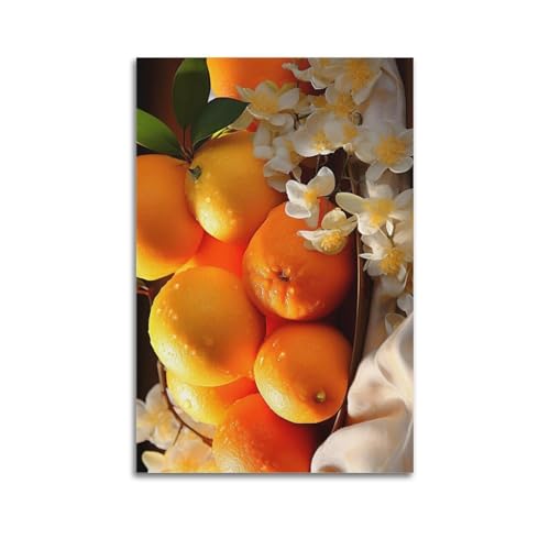 Moderne Familien-Leinwandkunst, Dekor-Poster, Orangen mit weißen Blumen, elegantes Obstkunstgemälde, 30 x 45 cm, ungerahmter Stil Moderne Familien-Leinwandkunst, Dekor-Poster, Orangen mit weißen Blumen, elegantes Obstkunstgemälde, 30 x 45 cm, ungerahmter Stil von CZHXYZ